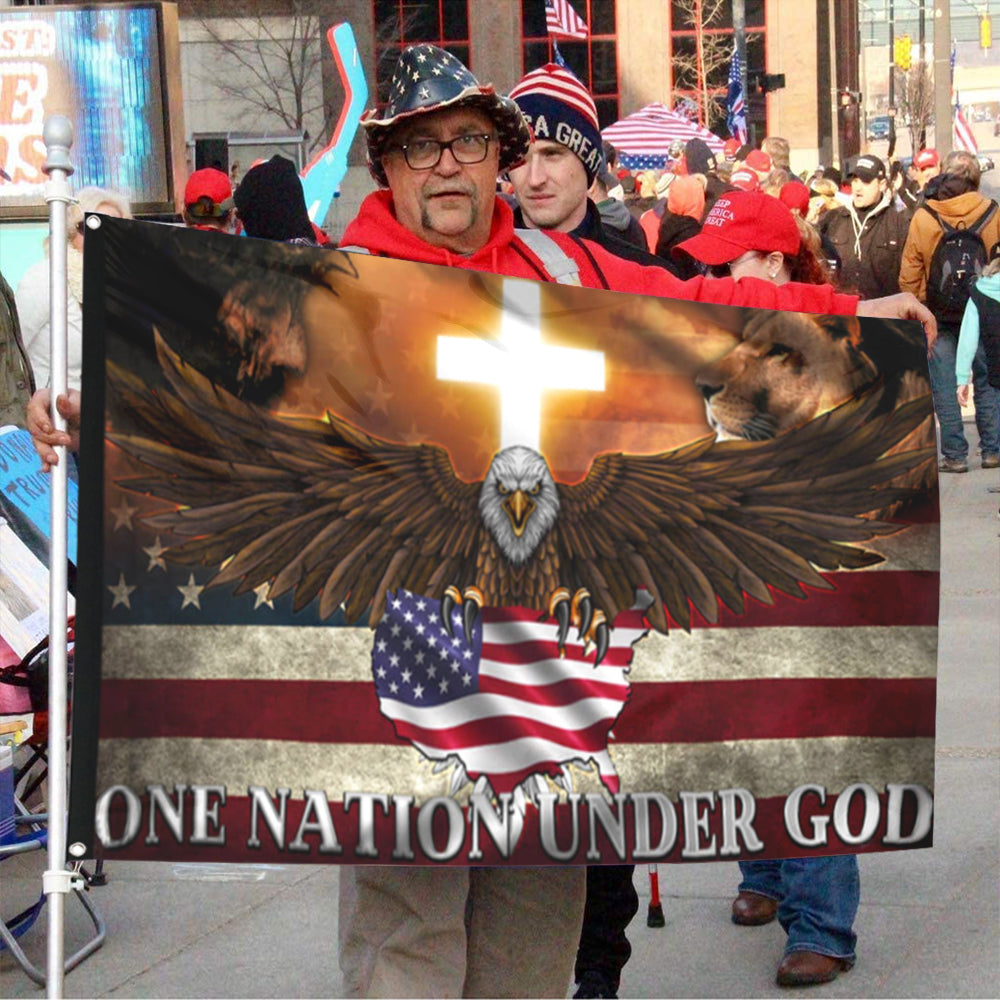 Fyon One Nation Under God, Jesus and Lion Of Judah Cross US Map American Patriot Flag 41140 Indoor and outdoor banner