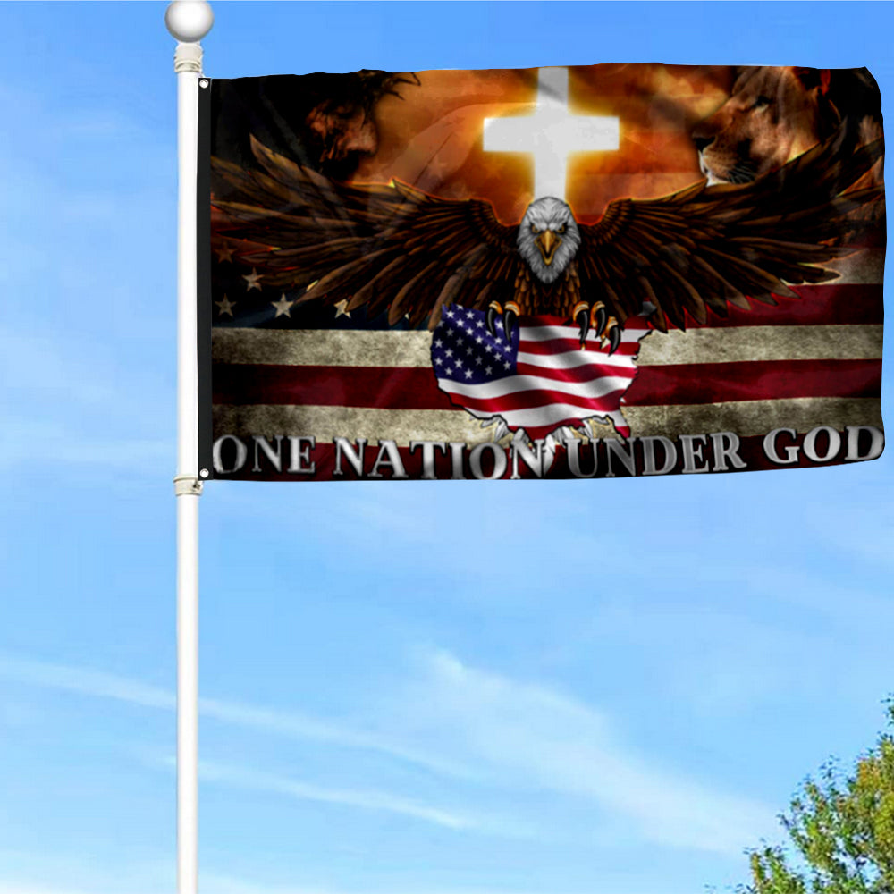 Fyon One Nation Under God, Jesus and Lion Of Judah Cross US Map American Patriot Flag 41140 Indoor and outdoor banner