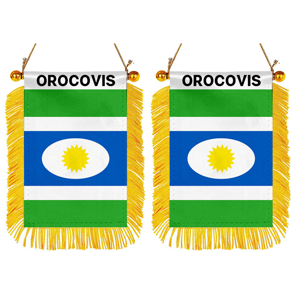 Orocovis, Puerto Rico Flag Mini Car Rearview Mirror Flag Banner - 2PC