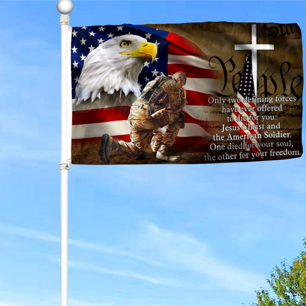 Fyon Owe To Jesus Christ And The American Soldier Veteran Christ Cross Flag Banner 41305 Indoor and outdoor banner