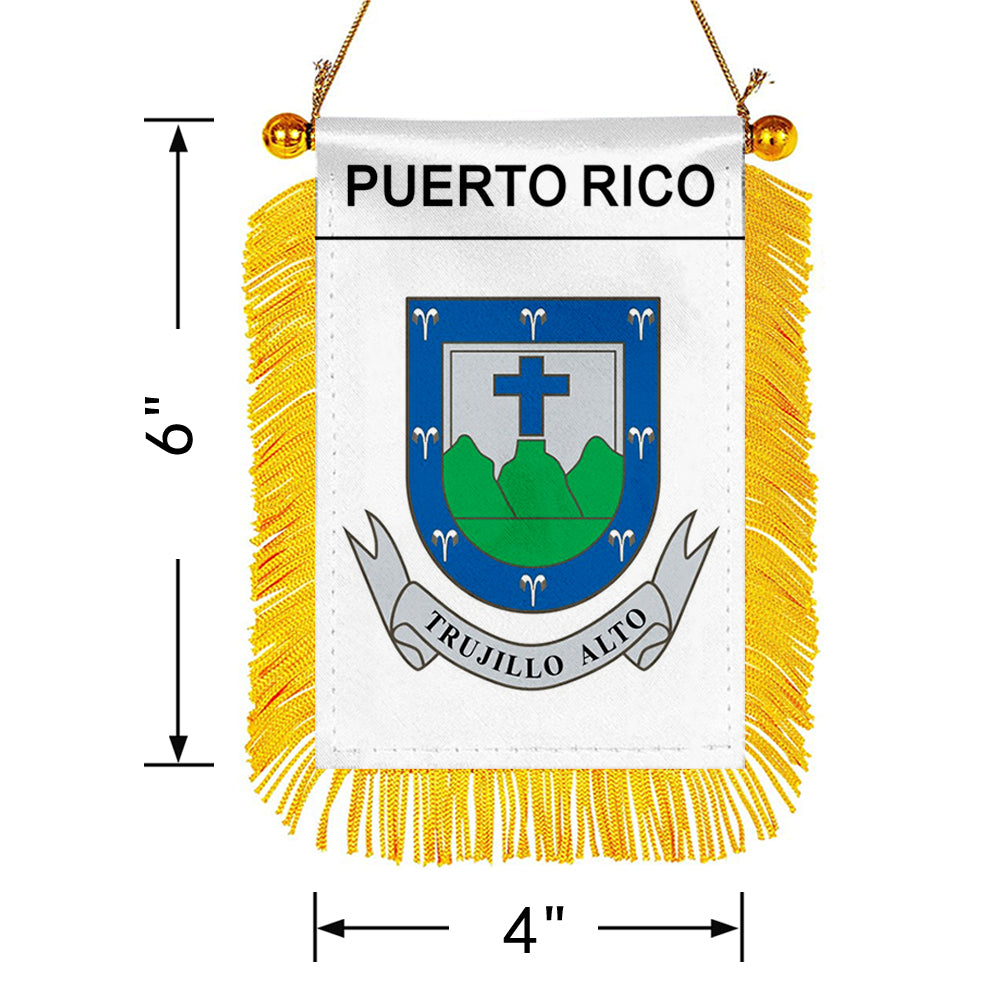 Puerto Rico Trujillo Alto Mini Car Rearview Mirror Flag Banner - 2PC