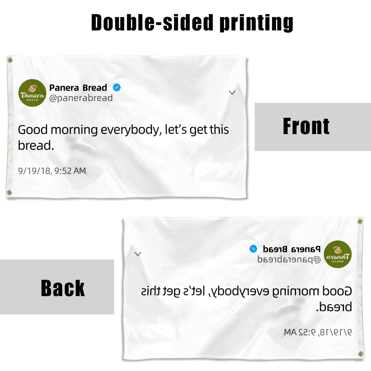 Fyon Panera Bread flag Good moring everybody let's get this bread Funny twitter Indoor and outdoor banner