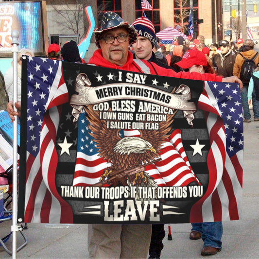 Fyon Patriotic I Say Merry Christmas God Bless America Flag 41345 Indoor and outdoor banner