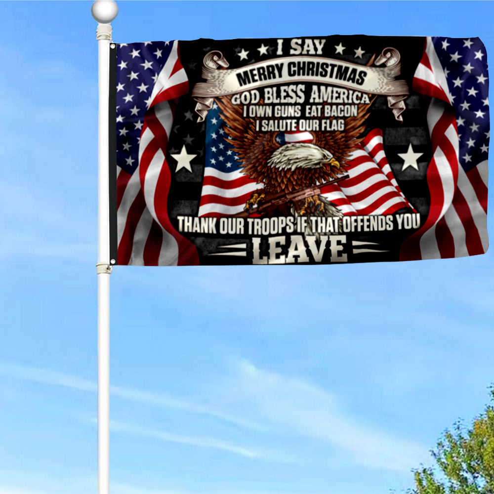 Fyon Patriotic I Say Merry Christmas God Bless America Flag 41345 Indoor and outdoor banner