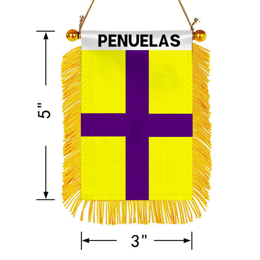 Peñuelas, Puerto Rico Flag Mini Car Rearview Mirror Flag Banner - 2PC