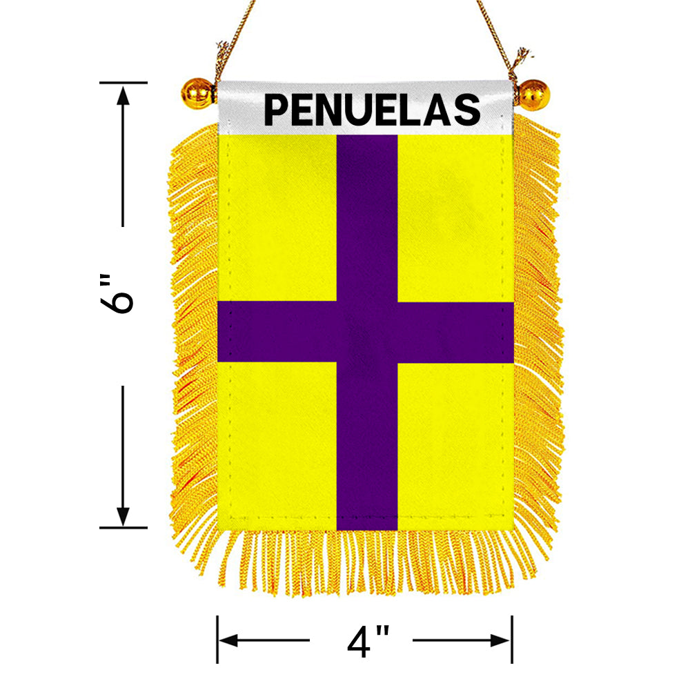 Peñuelas, Puerto Rico Flag Mini Car Rearview Mirror Flag Banner - 2PC