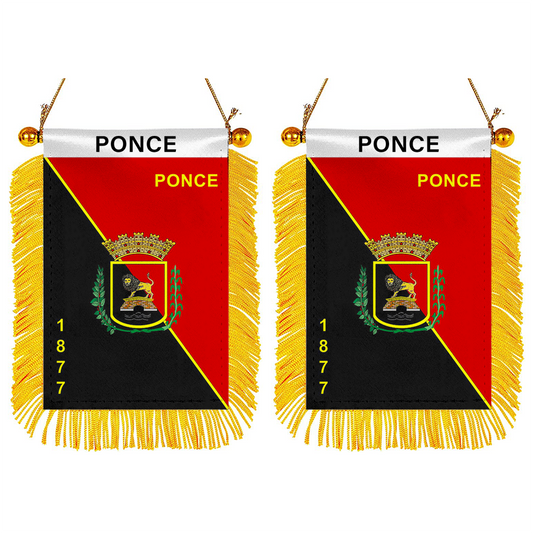 1877 Ponce, Puerto Rico Flag Mini Car Rearview Mirror Flag Banner - 2PC