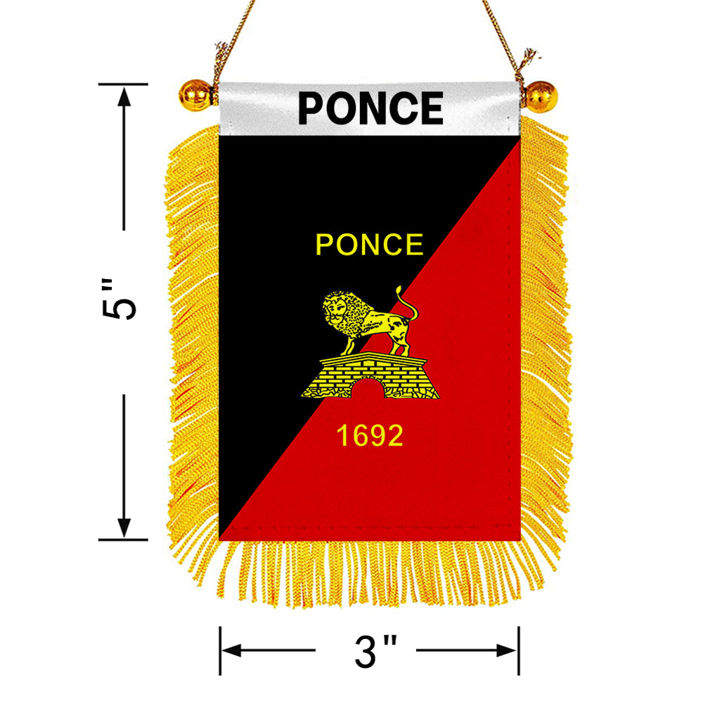 Ponce, Puerto Rico Flag Mini Car Rearview Mirror Flag Banner - 2PC