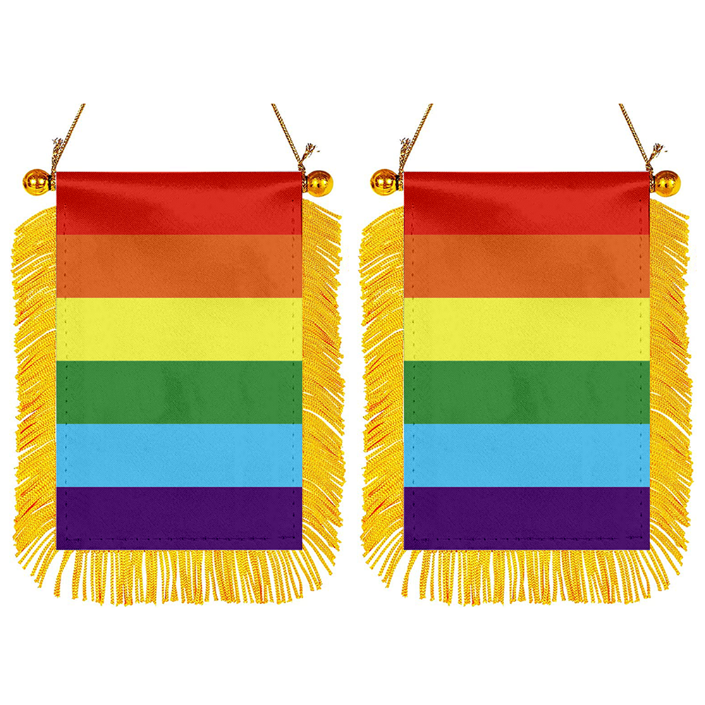 Rainbow Pride Mini Car Rearview Mirror Flag Banner - 2PC