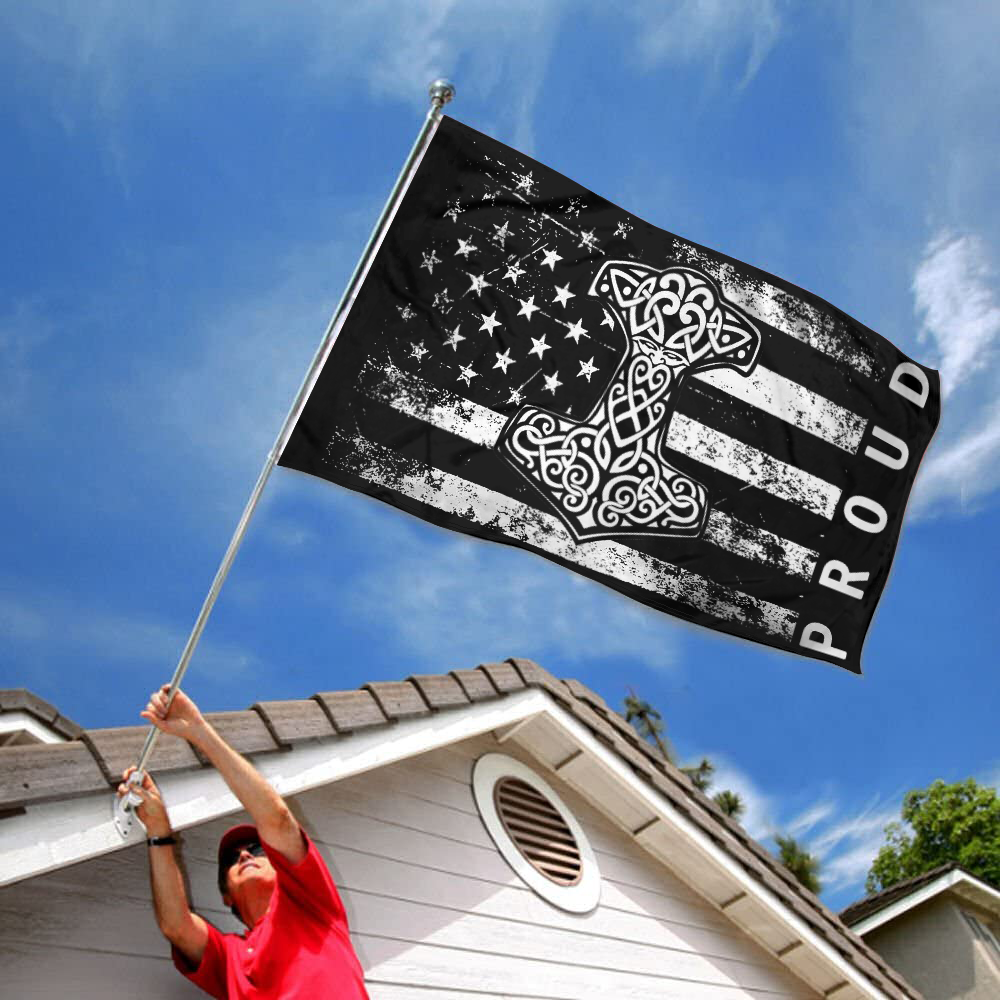 Fyon Proud American Flag with Thor's Hammer Viking Norse Flag Indoor and outdoor banner 2240810