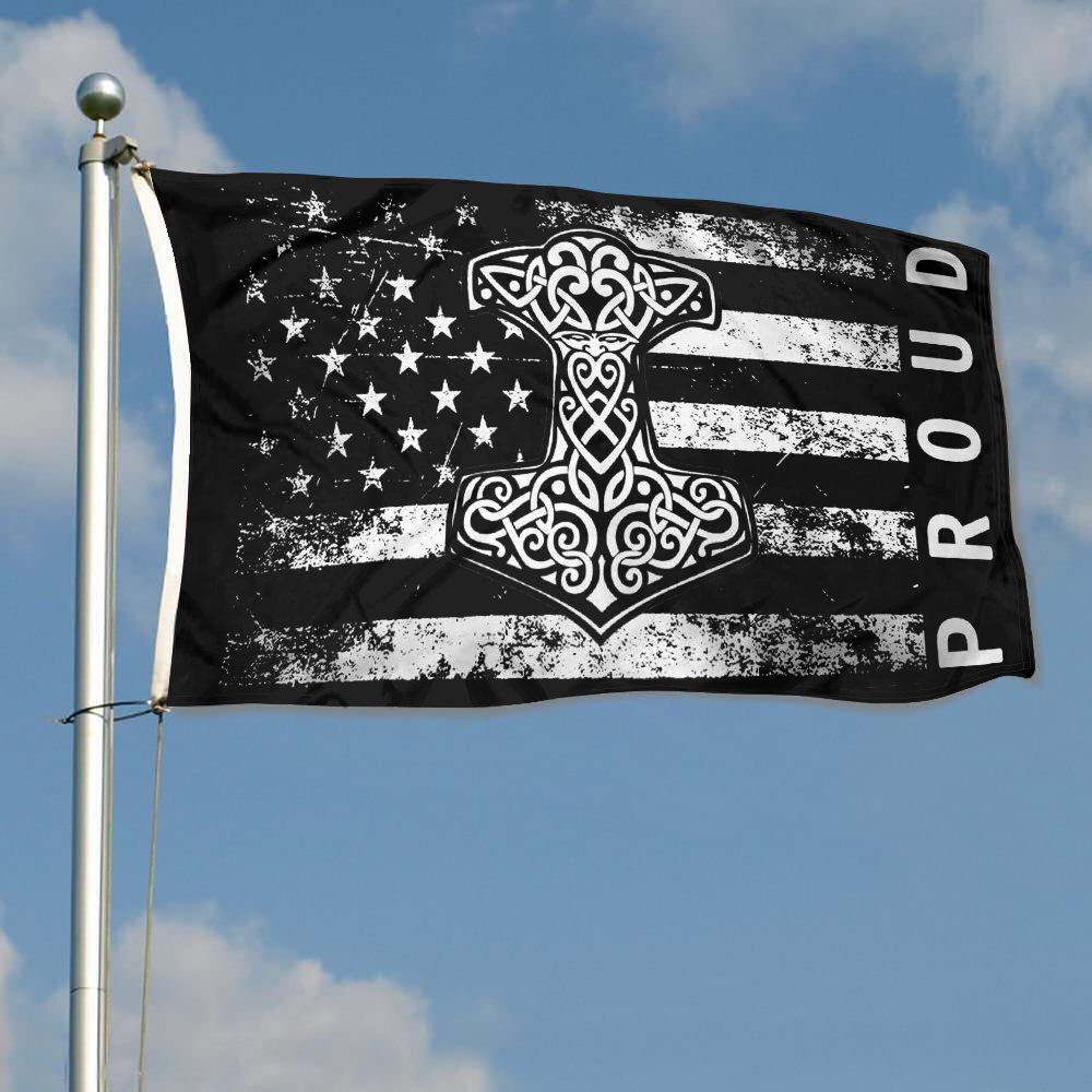 Fyon Proud American Flag with Thor's Hammer Viking Norse Flag Indoor and outdoor banner 2240810