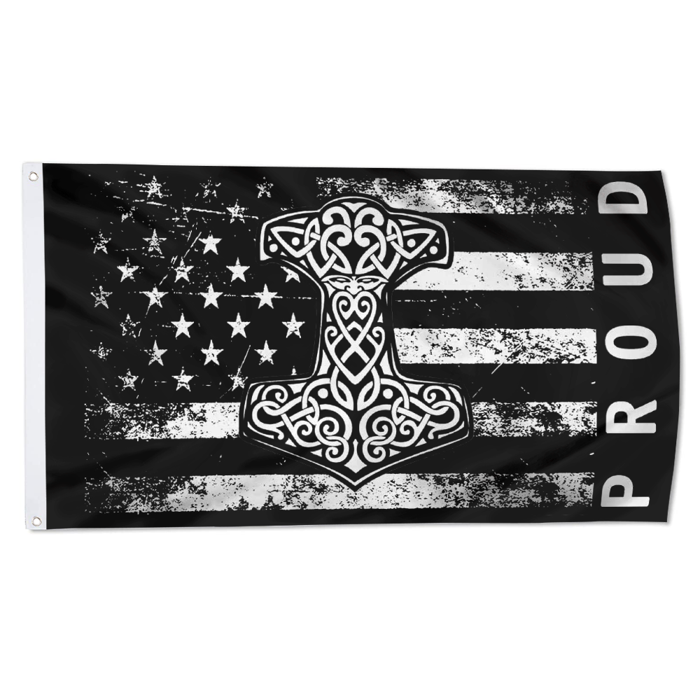 Fyon Proud American Flag with Thor's Hammer Viking Norse Flag Indoor and outdoor banner 2240810