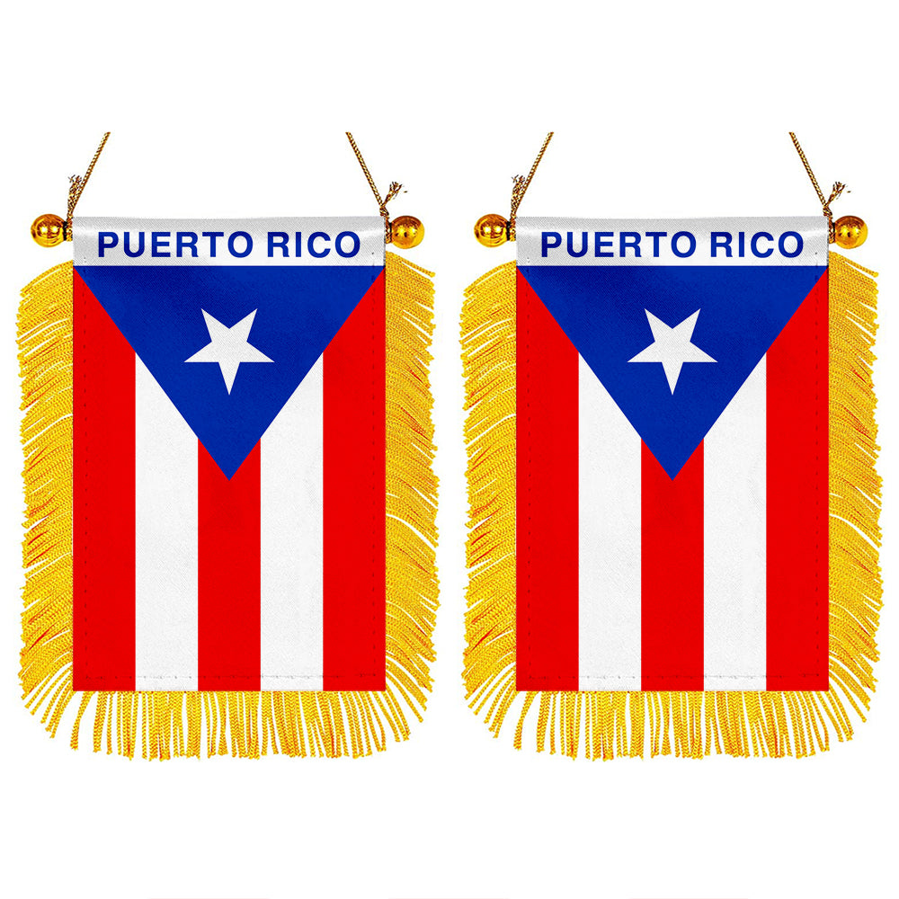 Puerto Rico Mini Car Rearview Mirror Flag Banner -2PC
