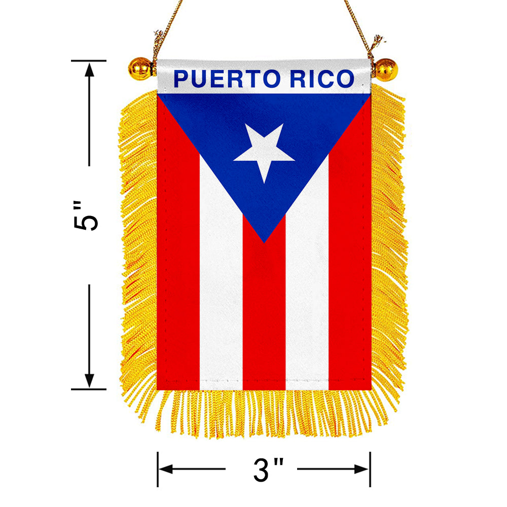 Puerto Rico Mini Car Rearview Mirror Flag Banner -2PC