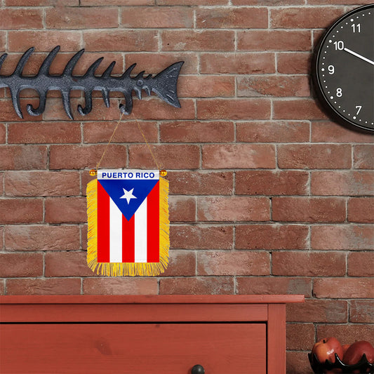 Puerto Rico Mini Car Rearview Mirror Flag Banner -2PC