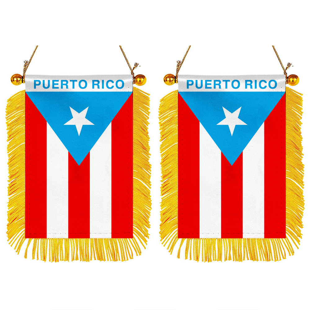 Puerto Rico Mini Car Rearview Mirror Flag Banner - light blue -2PC