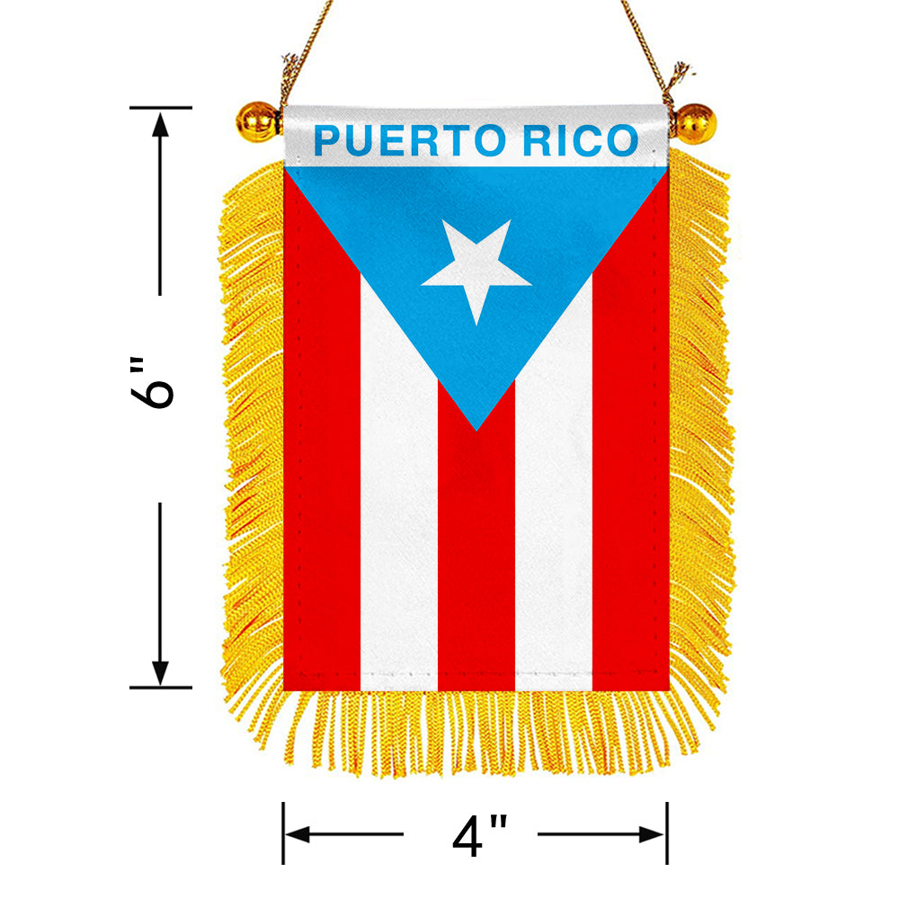 Puerto Rico Mini Car Rearview Mirror Flag Banner - light blue -2PC