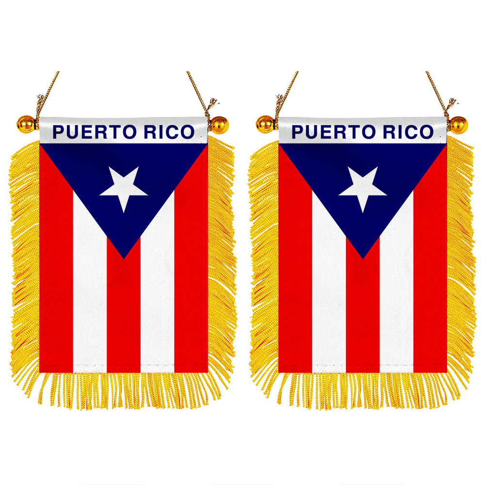 Puerto Rico Mini Car Rearview Mirror Flag Banner - Navy Blue -2PC