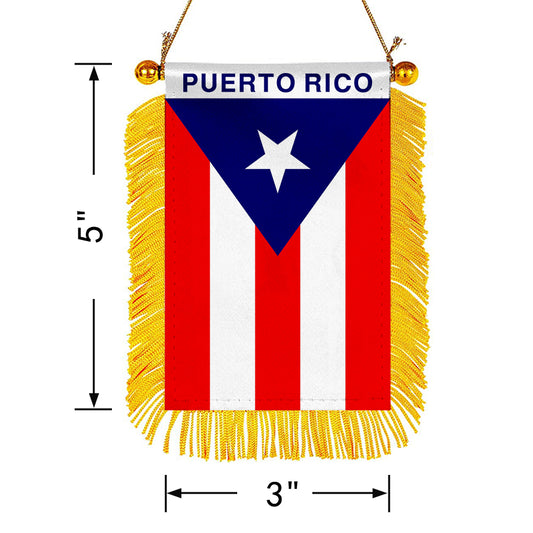 Puerto Rico Mini Car Rearview Mirror Flag Banner - Navy Blue -2PC