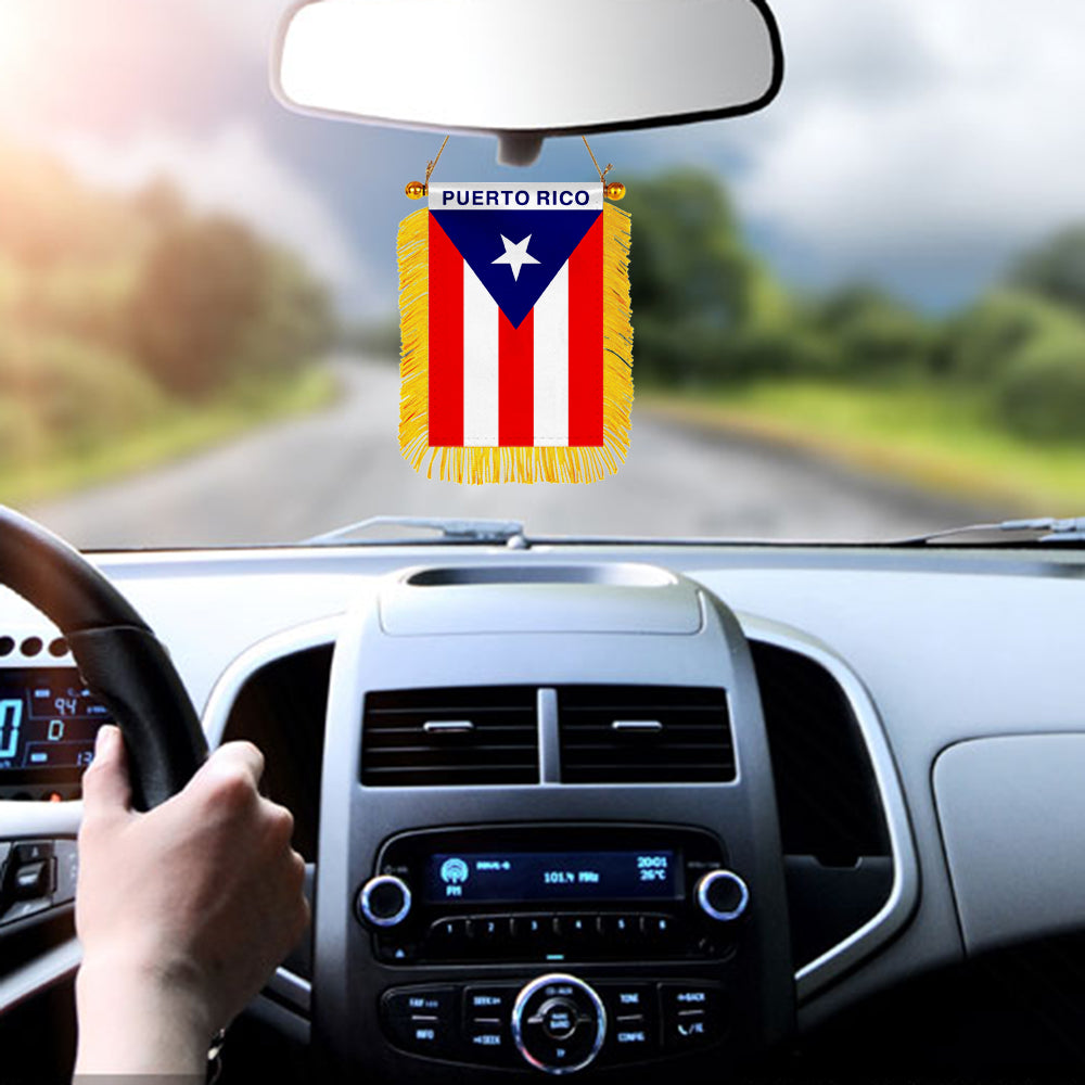 Puerto Rico Mini Car Rearview Mirror Flag Banner - Navy Blue -2PC
