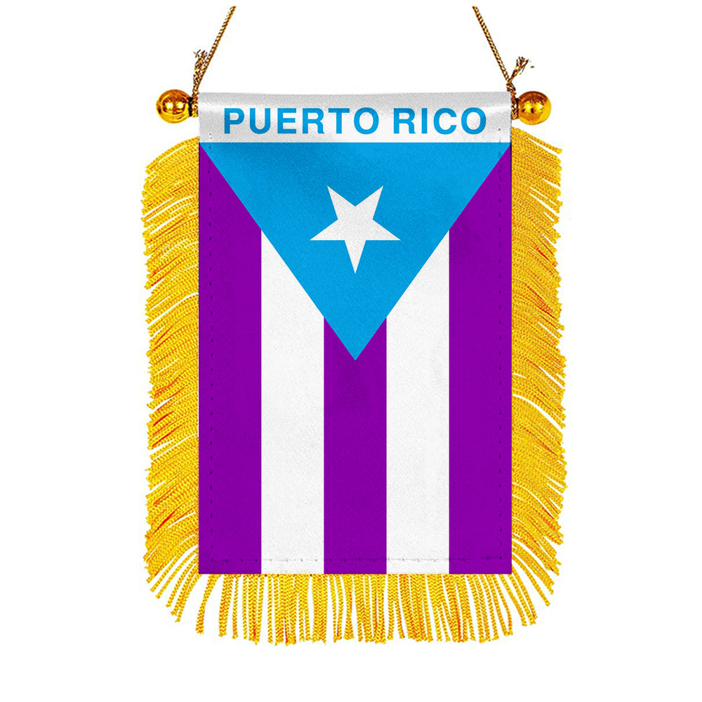 Puerto Rico Pride Mini Car Rearview Mirror Flag Banner Light Blue Banner - 2PC