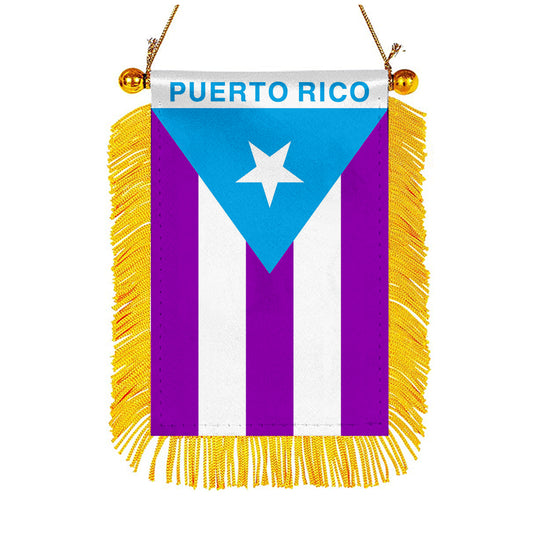 Puerto Rico Pride Mini Car Rearview Mirror Flag Banner Light Blue Banner - 2PC