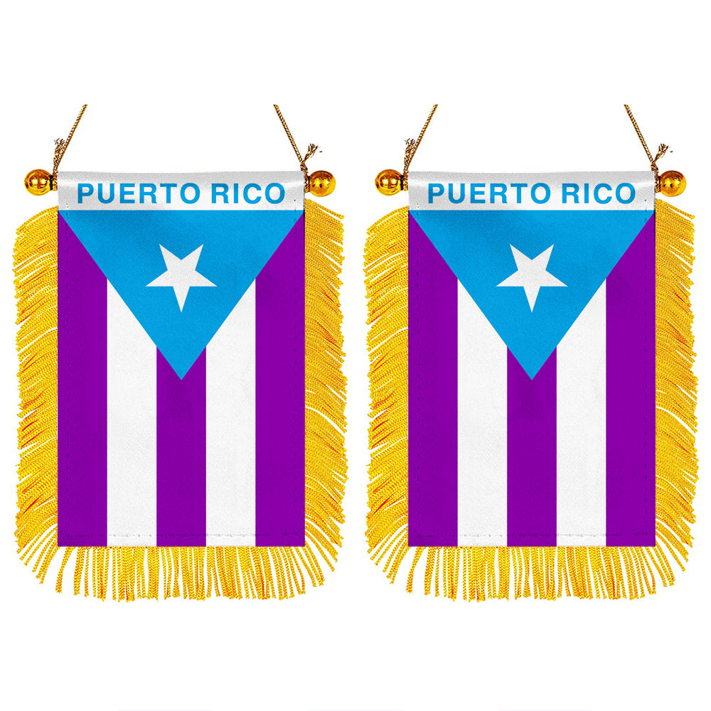Puerto Rico Pride Mini Car Rearview Mirror Flag Banner Light Blue Banner - 2PC