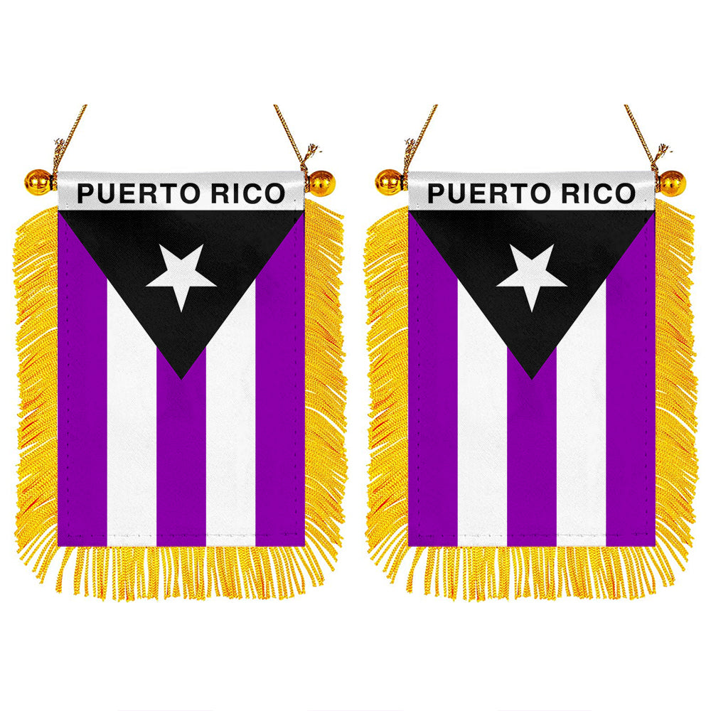 Puerto Rico Pride Mini Car Rearview Mirror Flag Banner - 2PC
