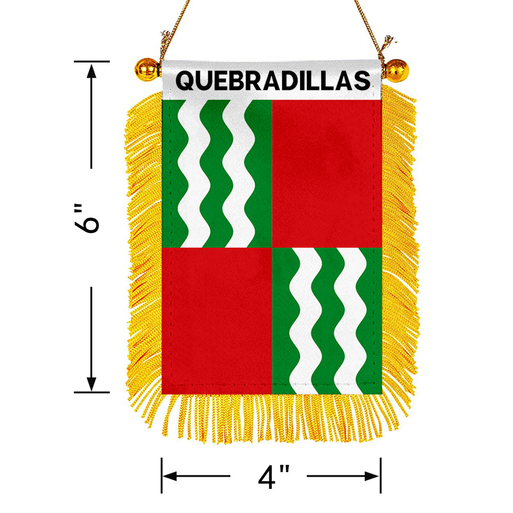 Quebradillas, Puerto Rico Flag Mini Car Rearview Mirror Flag Banner - 2PC