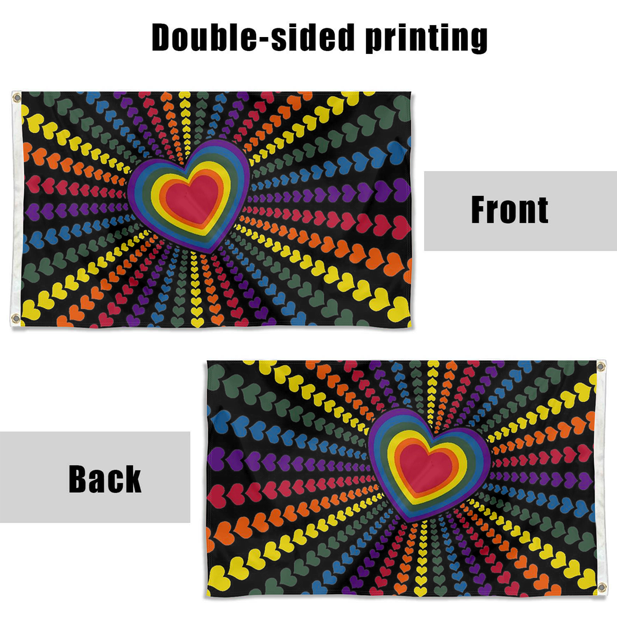 Fyon Rainbow Love Hearts Flag Indoor and outdoor banner