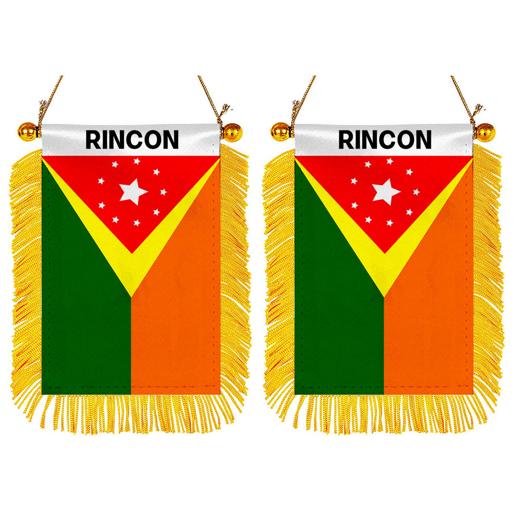 Rincón, Puerto Rico Flag Mini Car Rearview Mirror Flag Banner - 2PC