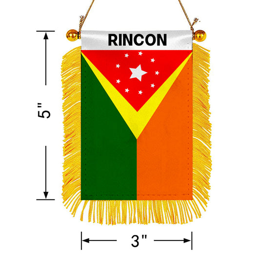 Rincón, Puerto Rico Flag Mini Car Rearview Mirror Flag Banner - 2PC