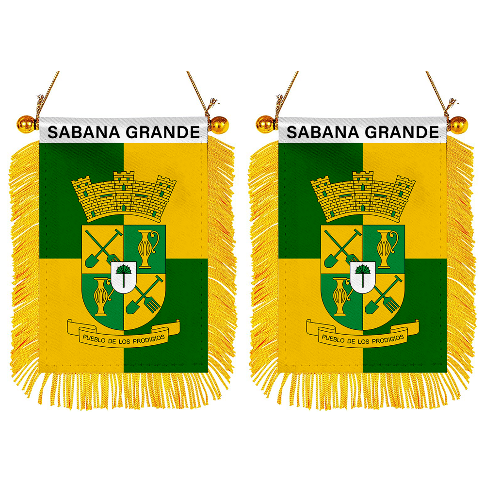 Sabana Grande, Puerto Rico Flag Mini Car Rearview Mirror Flag Banner - 2PC