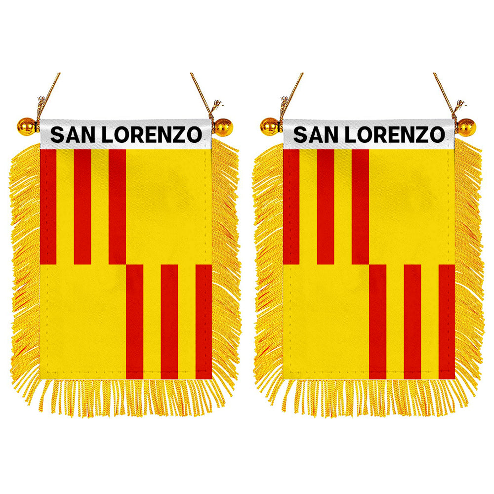San Lorenzo, Puerto Rico Flag Mini Car Rearview Mirror Flag Banner - 2PC