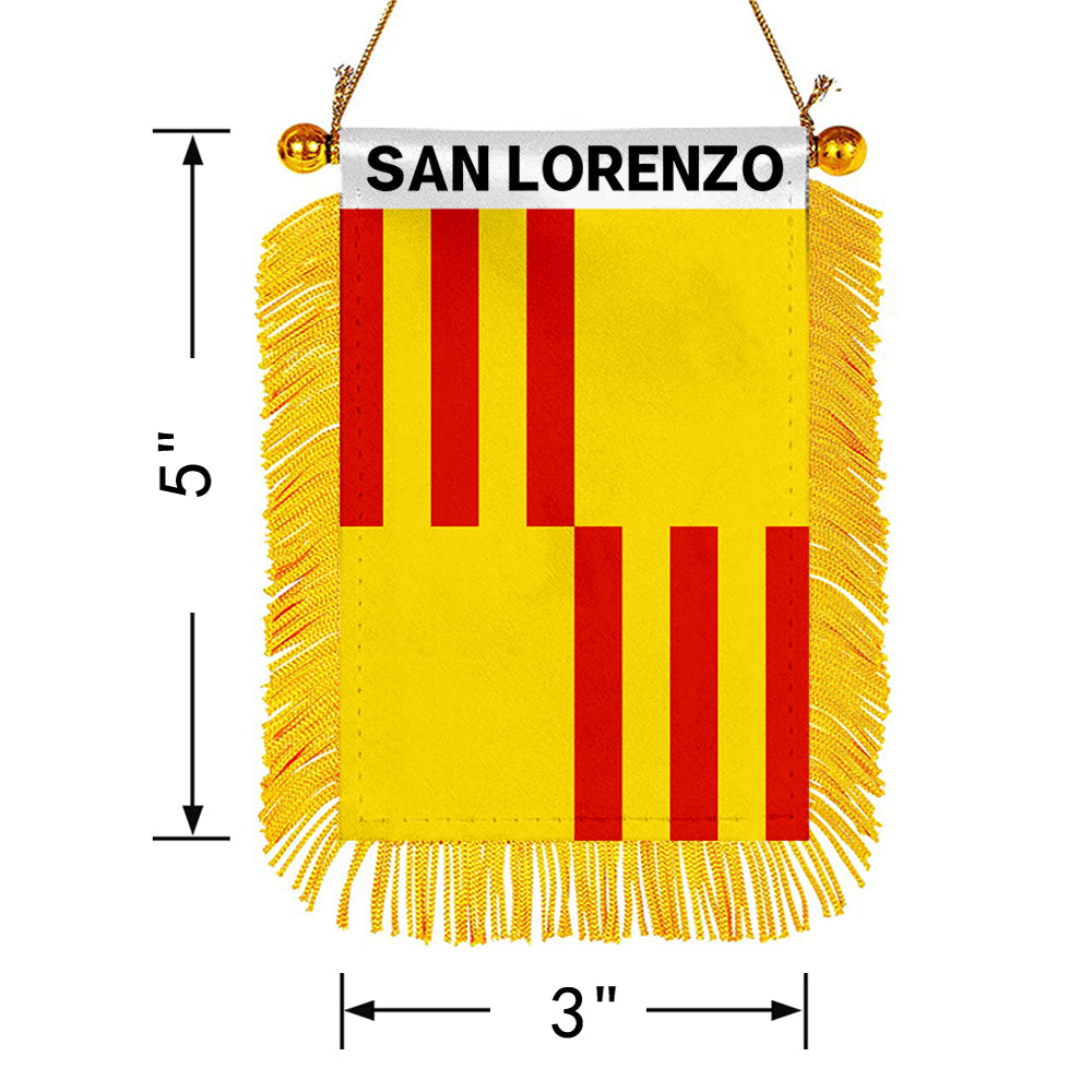 San Lorenzo, Puerto Rico Flag Mini Car Rearview Mirror Flag Banner - 2PC