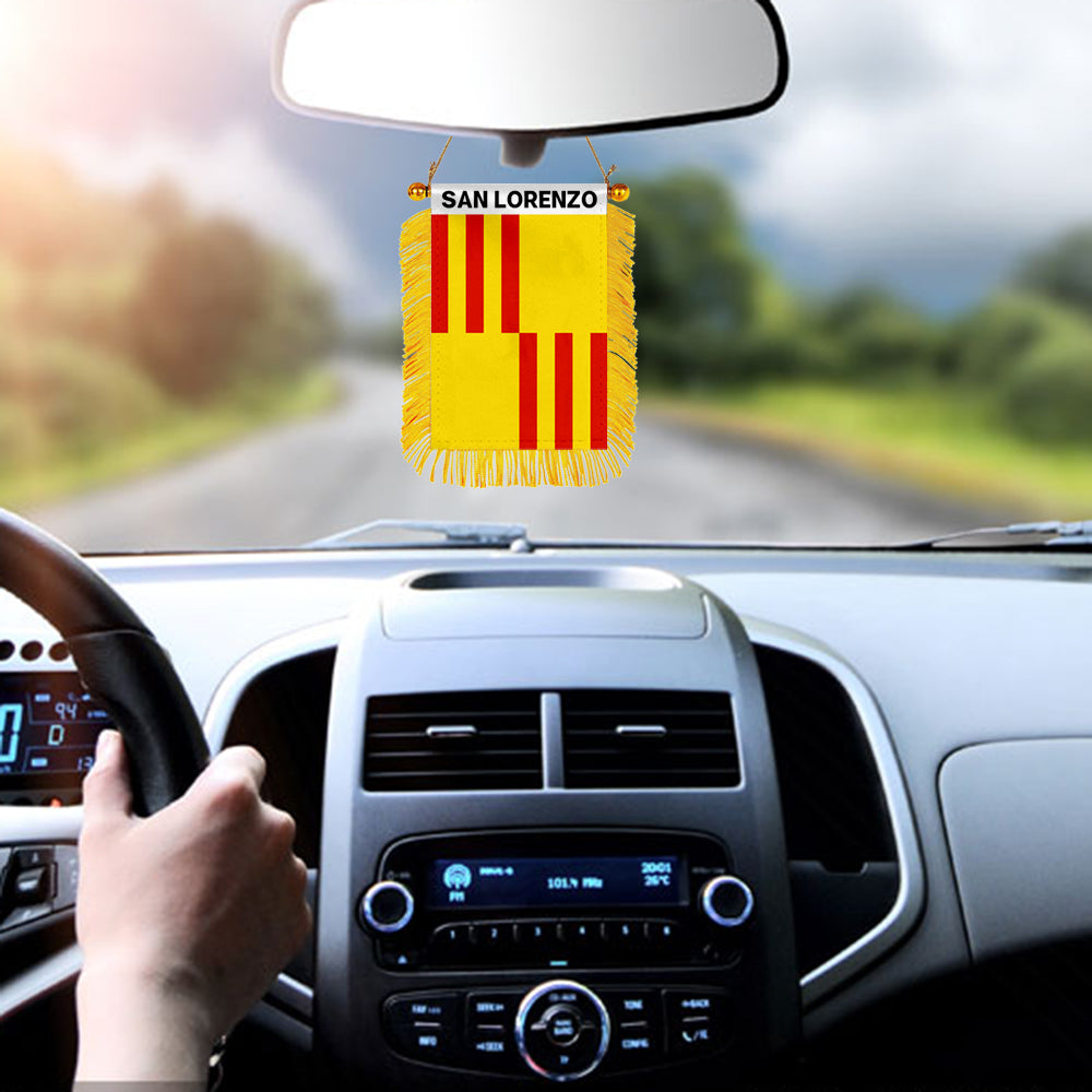 San Lorenzo, Puerto Rico Flag Mini Car Rearview Mirror Flag Banner - 2PC