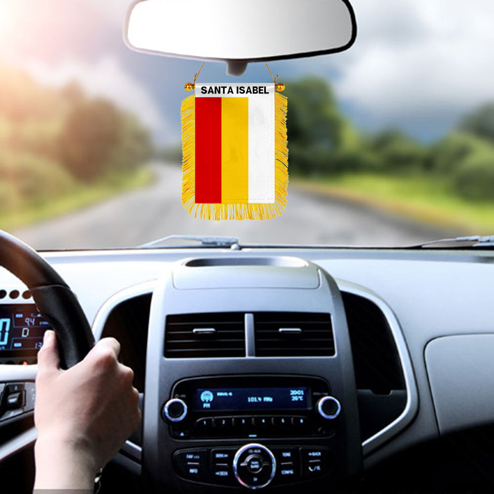 Santa Isabel, Puerto Rico Flag Mini Car Rearview Mirror Flag Banner - 2PC