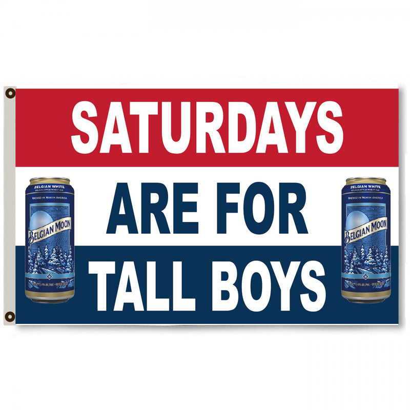 Fyon Saturdays are for tall Boys Blue Moon Beer Flag Banner Man Cave