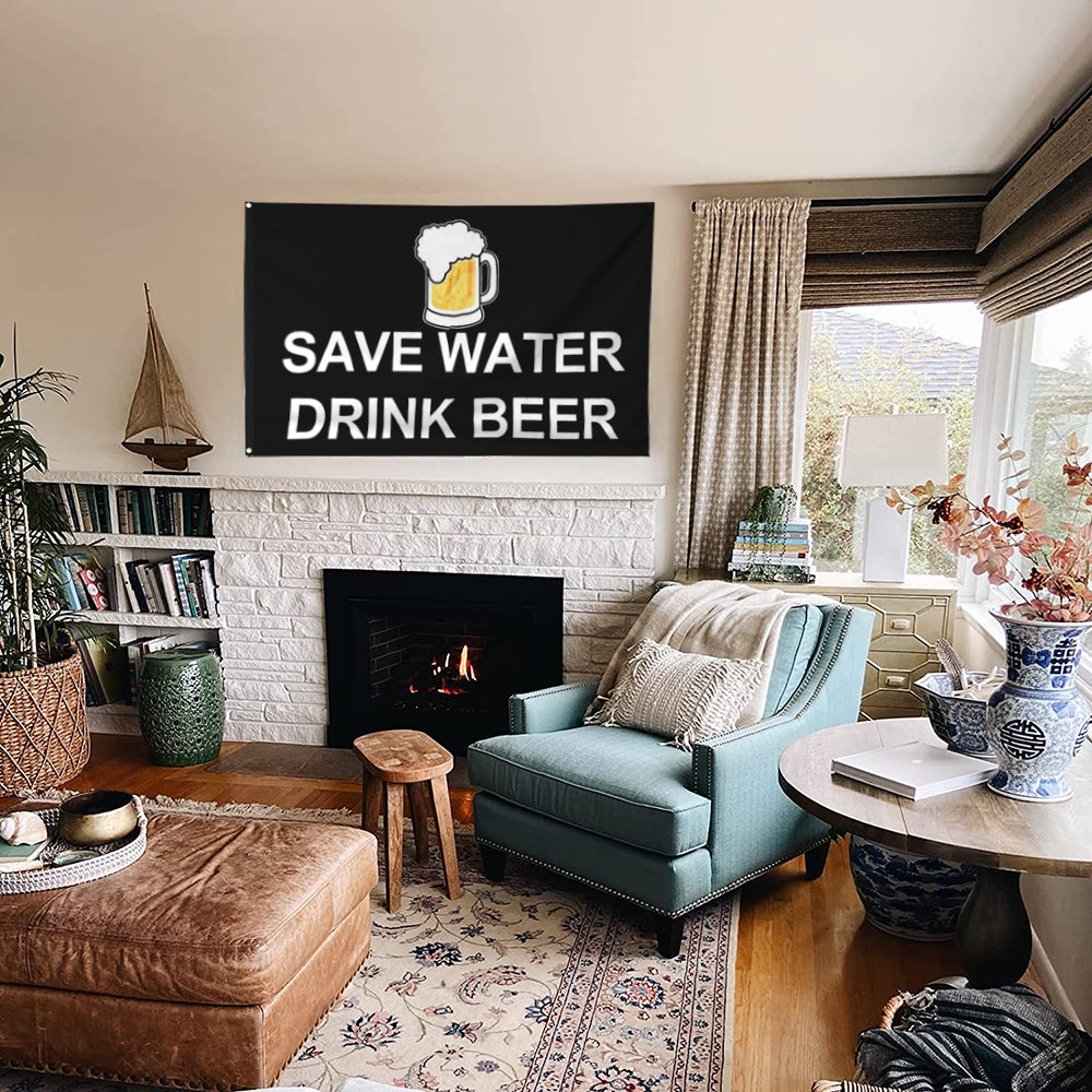 Fyon Save Water Drink Beer Flag Indoor and Outdoor Banner