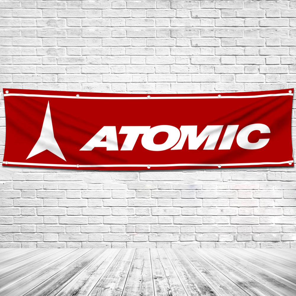 Fyon Skiing Garage Shop Decor Banner Works for Atomic Skis Flag 2x8 Feet
