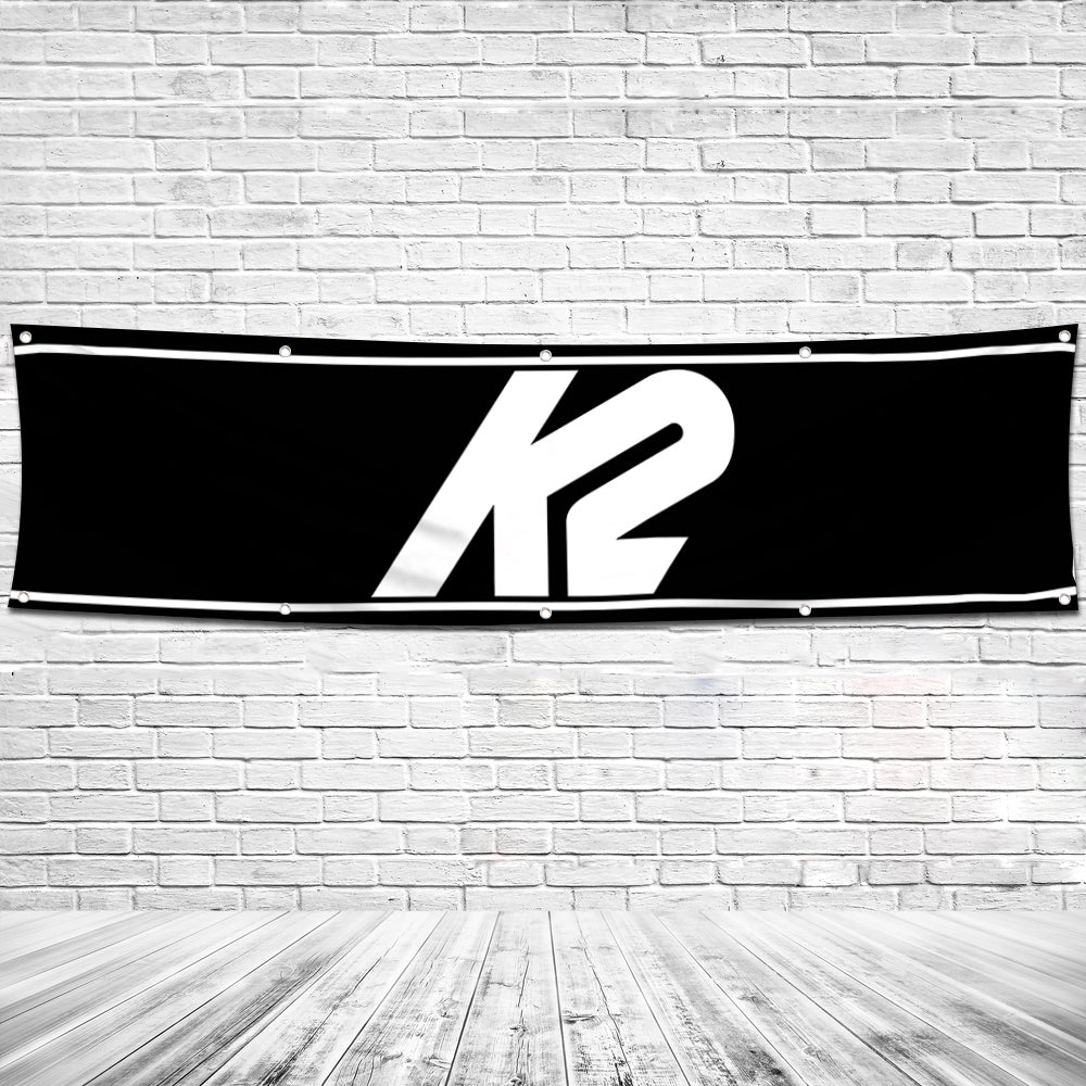Fyon Skiing Garage Shop Decor Banner Works for K2 Skis Flag 2x8 Feet