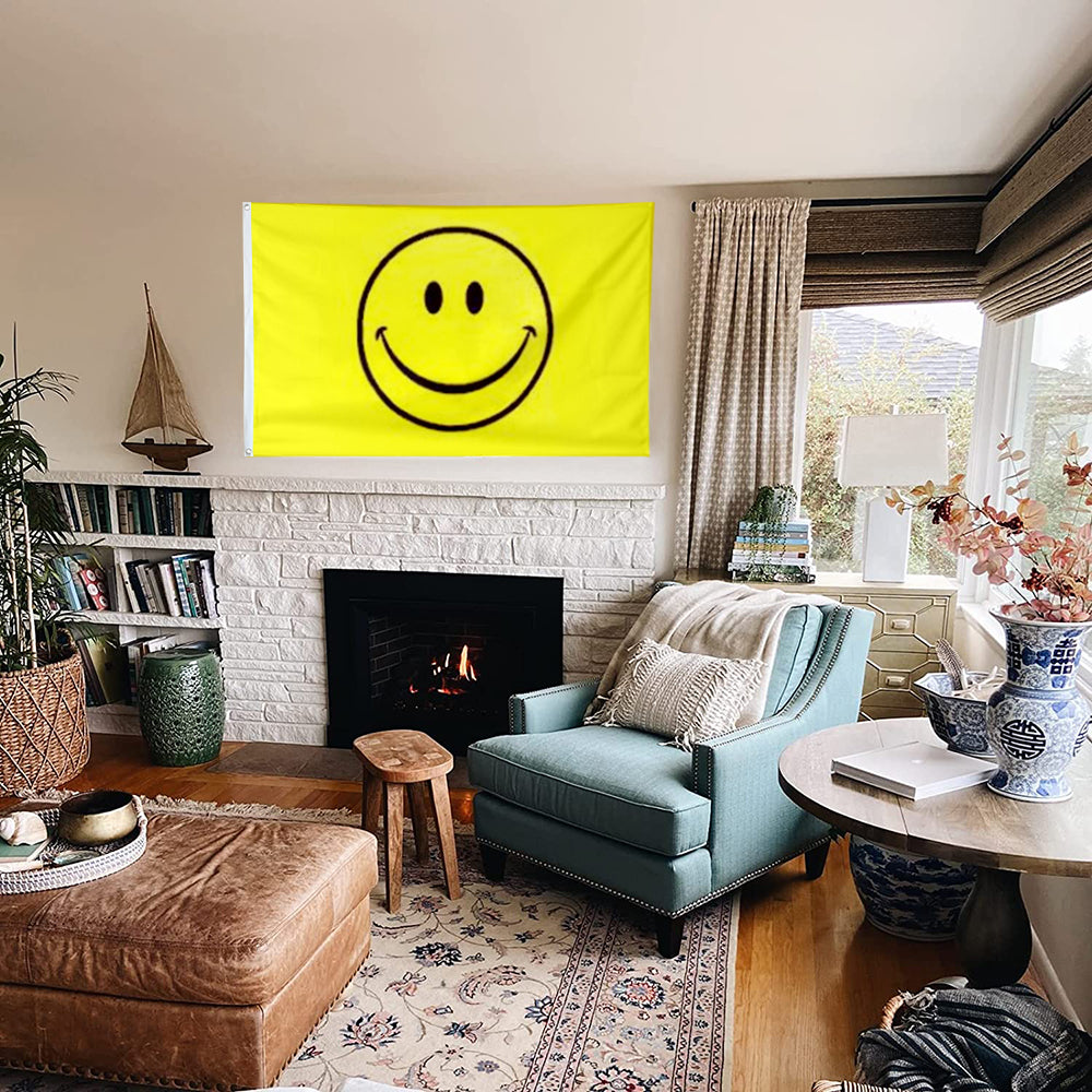 Fyon Smile Face Happy Flag Indoor and Outdoor Banner