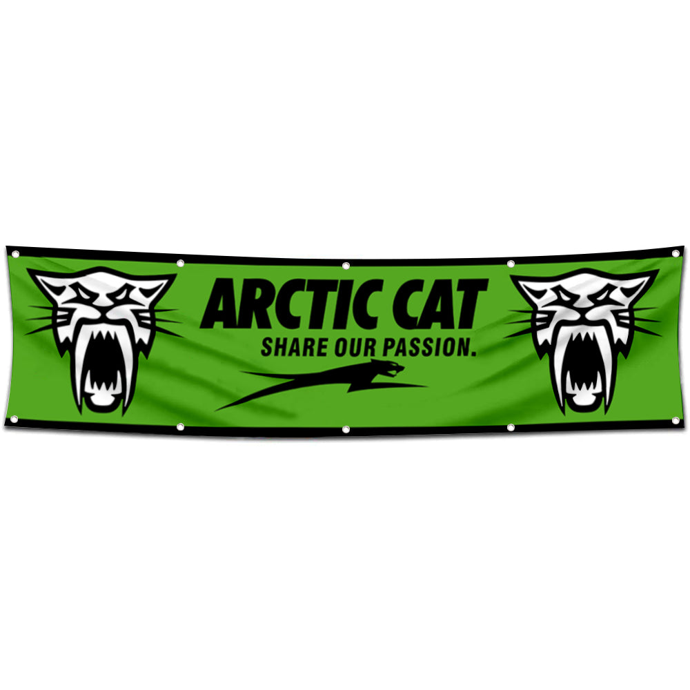 Fyon Snowmobiles Garage Shop Decor Banner Works for Arctic Cat Share our Passion Flag 2x8 Feet