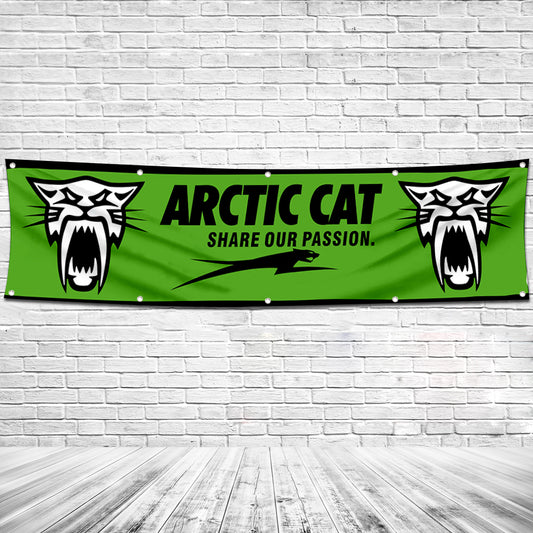 Fyon Snowmobiles Garage Shop Decor Banner Works for Arctic Cat Share our Passion Flag 2x8 Feet