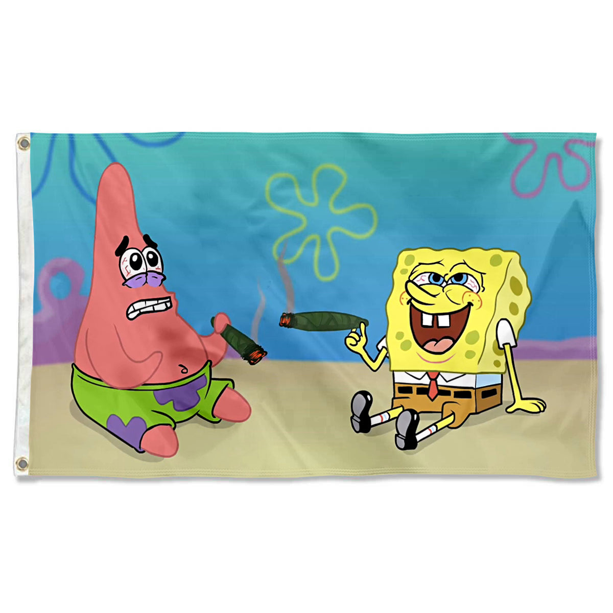 Fyon Sponge Bob & Patrick Smoking Joint Flag Indoor and outdoor banner