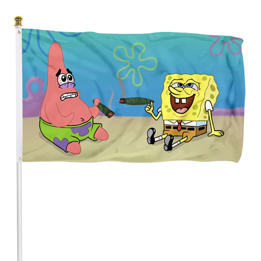 Fyon Sponge Bob & Patrick Smoking Joint Flag Indoor and outdoor banner