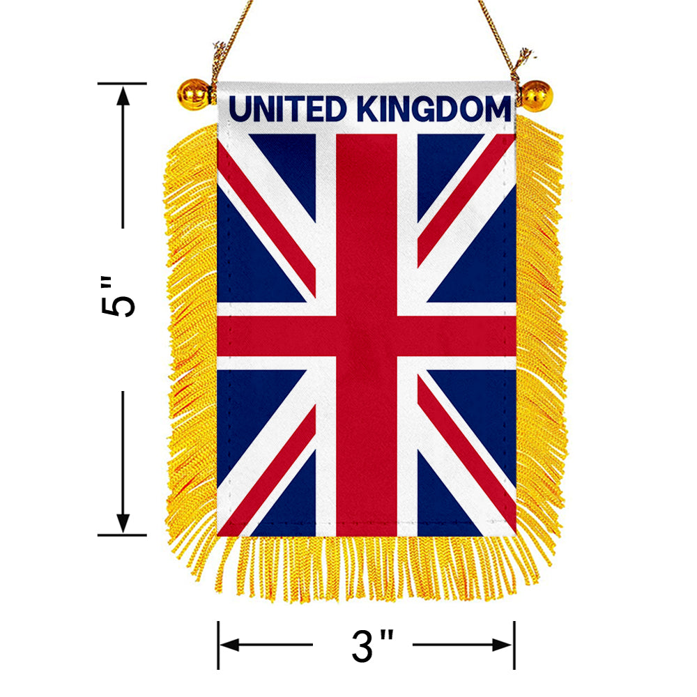 United Kingdom Mini Car Rearview Mirror Flag Banner - 2PC
