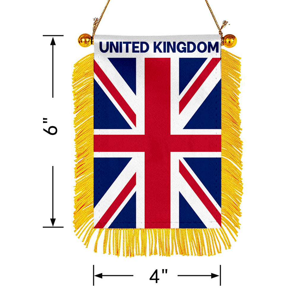 United Kingdom Mini Car Rearview Mirror Flag Banner - 2PC