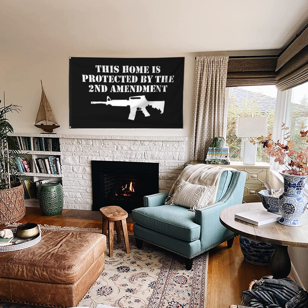 Fyon This home is Protected By the 2nd Amendment Flag Indoor and Outdoor Banner