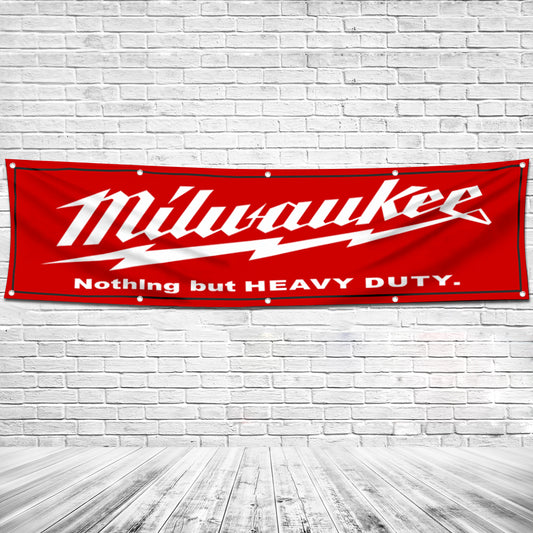 Fyon Tools Garage Shop Decor Banner Works for Milwaukee Flag Red 2x8 Feet
